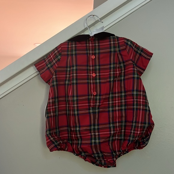 Edgehill Collection Baby Boys Short Sleeve Velvet Collar Plaid Bubble - Picture 3 of 10